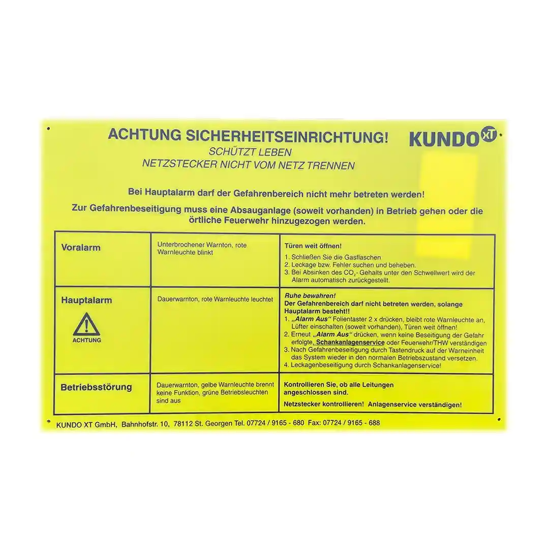 Betriebsschild für Kundo xT CO2 Control 
