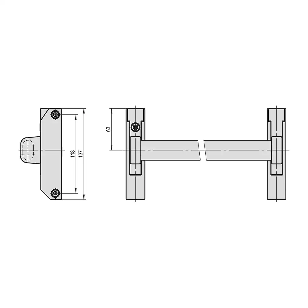 Schubladenverschluss für 1 Schublade - Griffstange mittig- Halterung 49 mm hoch 