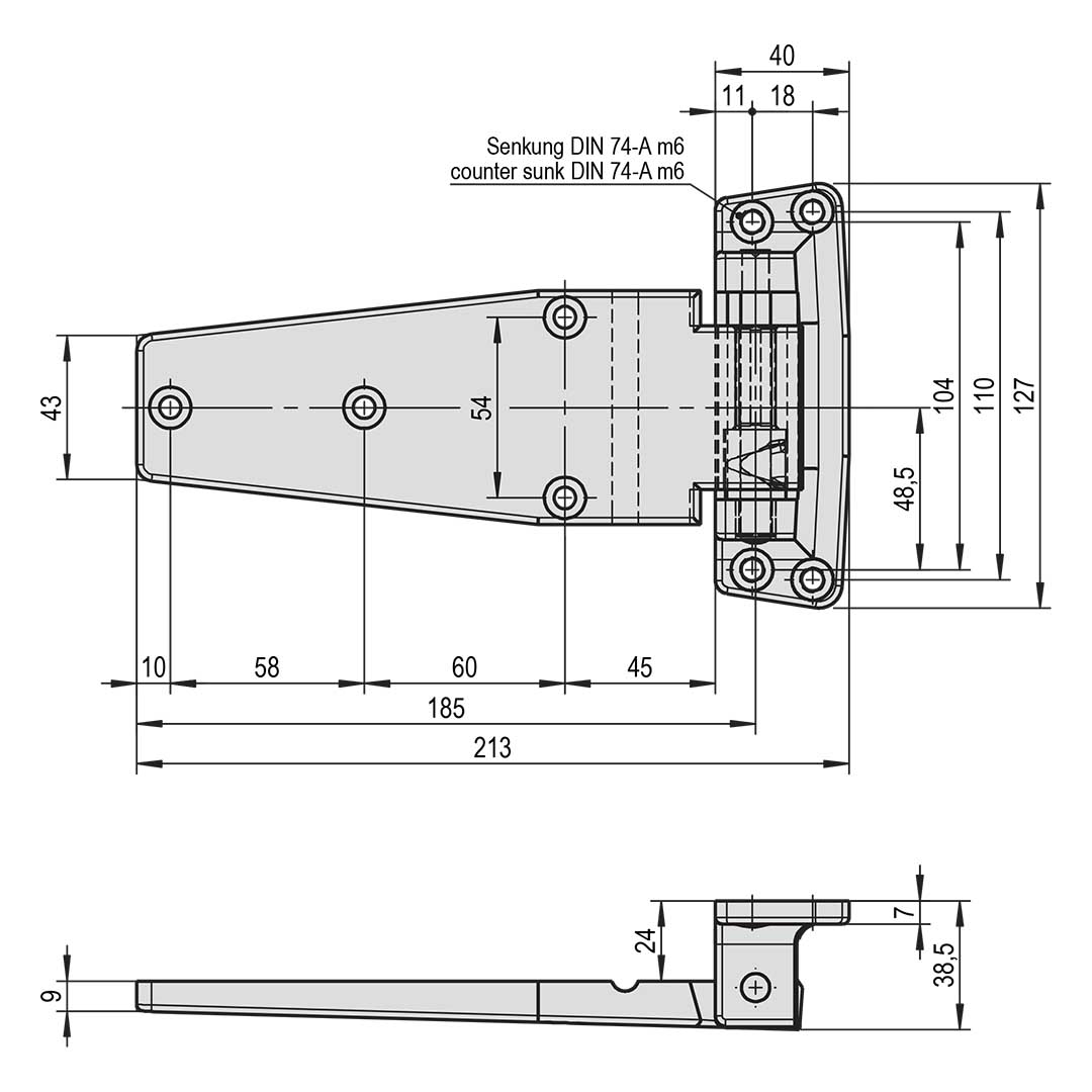 Lappenscharnier STUV - 24 mm Überschlag - nicht steigend 