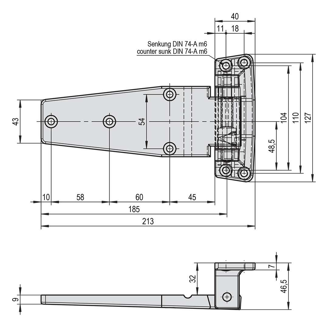 Lappenscharnier STUV - 32 mm Überschlag - steigend